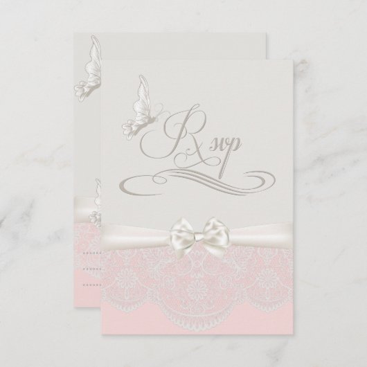 Rosa und Elfenbeinschmetterlinge und Spitzen-UAWG RSVP Karte (Vorne/Hinten)