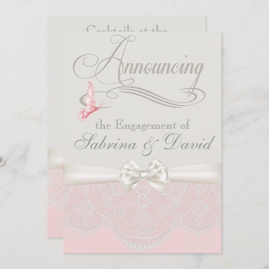 Rosa und Elfenbeinschmetterlinge und Spitzen-Verlo Ankündigung (Vorne/Hinten)