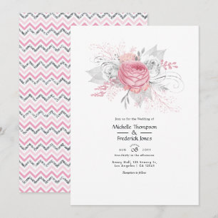 Rosa und falsche Folie Silber Blumen Hochzeit Einladung