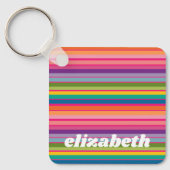 Rosa und farbenfrohe Streifenmuster mit Funky Name Schlüsselanhänger (Vorderseite)