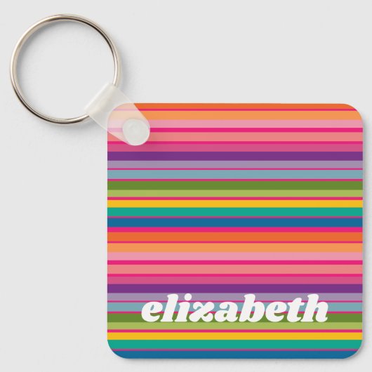 Rosa und farbenfrohe Streifenmuster mit Funky Name Schlüsselanhänger (Vorderseite)