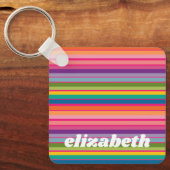 Rosa und farbenfrohe Streifenmuster mit Funky Name Schlüsselanhänger (Vorderseite)