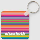 Rosa und farbenfrohe Streifenmuster mit Funky Name Schlüsselanhänger (Rückseite)