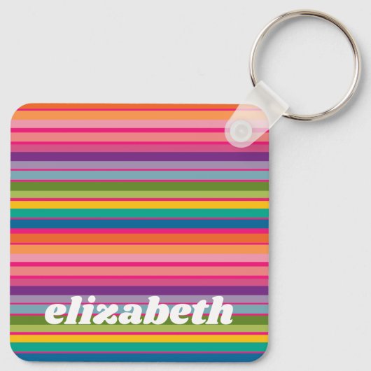 Rosa und farbenfrohe Streifenmuster mit Funky Name Schlüsselanhänger (Rückseite)