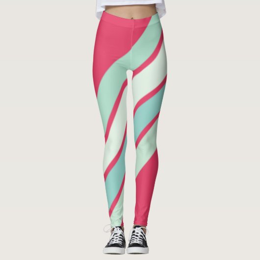 Rosa und Farbtöne der hellblauen Streifen Leggings (Vorderseite)