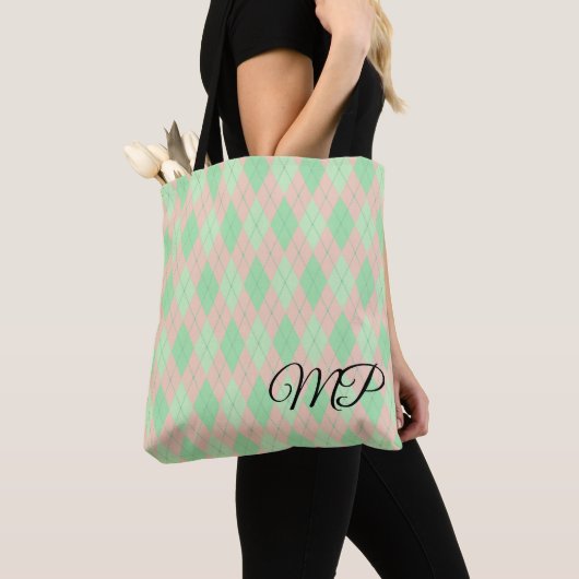 Rosa und Farbtöne des Musters "Grüne Raute" Tasche (Von Nahem)