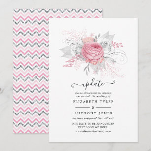 Rosa und Faux-Folie Silber Blumen Hochzeit Update Einladung