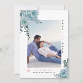 Rosa und Foto blauen Blume Save The Date (Vorderseite)