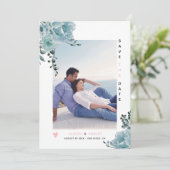 Rosa und Foto blauen Blume Save The Date (Stehend Vorderseite)