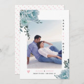 Rosa und Foto blauen Blume Save The Date (Vorne/Hinten)