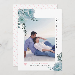 Rosa und Foto blauen Blume Save The Date