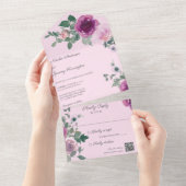 Rosa und Fuchsia-Rose auf rosa QR-Code All In One Einladung (Abreißen)