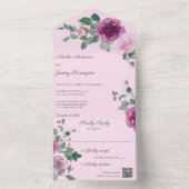 Rosa und Fuchsia-Rose auf rosa QR-Code All In One Einladung (Innen Boden)