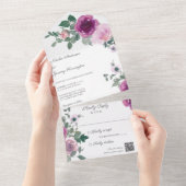 Rosa und Fuchsia-Rose über den weißen QR-Code All In One Einladung (Abreißen)