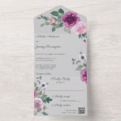 Rosa und Fuchsia-Rose zum Grauen QR-Code All In One Einladung (Innen Boden)