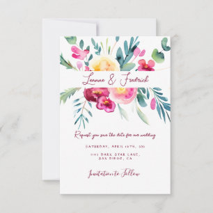 Rosa und Fuschia-Aquarell-Blumen Hochzeit nach Maß Save The Date