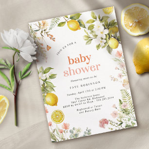 Rosa und Gelb Floral Lemon Citrus Babydusche Einladung
