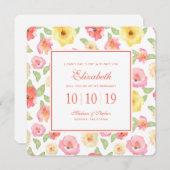 Rosa und Gelb Floral Wasserfarbe - Braun Einladung (Vorne/Hinten)