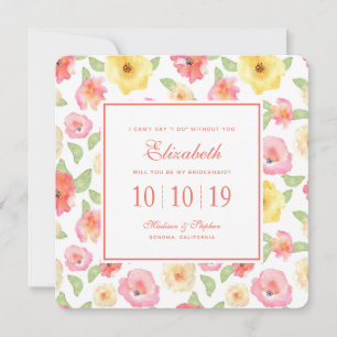 Rosa und Gelb Floral Wasserfarbe - Braun Einladung