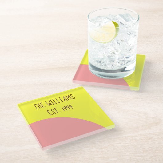 Rosa und Gelb Glasuntersetzer (Schrägansicht)