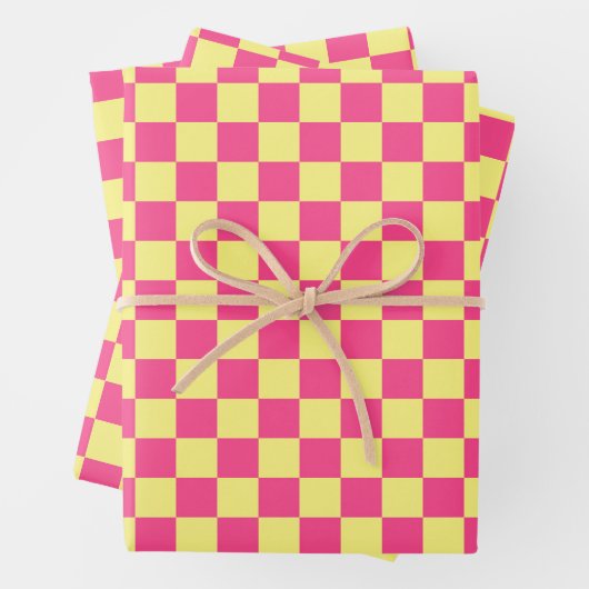 Rosa und gelb kariertes Muster Geschenkpapier Set (Beispiel)