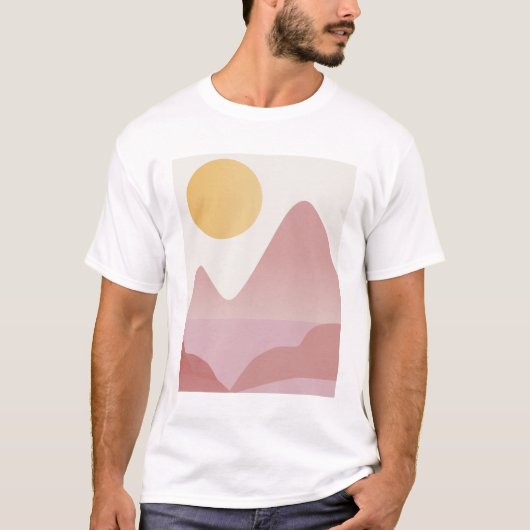 Rosa und gelb Minimalistischer Sonnenuntergang T-Shirt (Vorderseite)