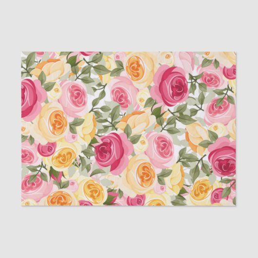 Rosa und Gelb Rosen Bauernhof Shabby Chic Blumen Seidenpapier (Vorderseite)