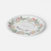 Rosa und Gelb Rosenreste Hochzeitspapier-Teller Pappteller (Schrägansicht)