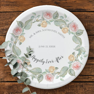 Rosa und Gelb Rosenreste Hochzeitspapier-Teller Pappteller