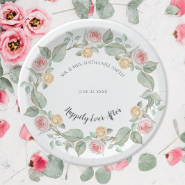 Rosa und Gelb Rosenreste Hochzeitspapier-Teller Pappteller