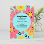 Rosa- und Gelbblüten auf Sky Blue Dopamin Style Einladung (Stehend Vorderseite)