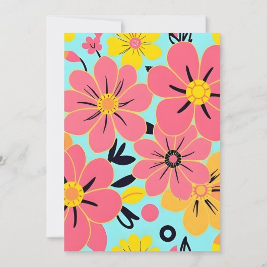 Rosa- und Gelbblüten auf Sky Blue Dopamin Style Einladung (Rückseite)