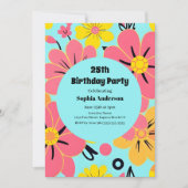 Rosa- und Gelbblüten auf Sky Blue Dopamin Style Einladung (Vorderseite)