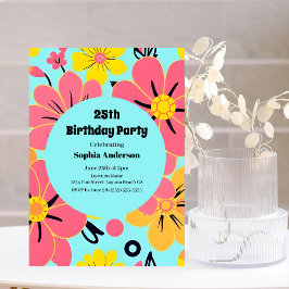 Rosa- und Gelbblüten auf Sky Blue Dopamin Style Einladung