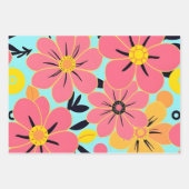 Rosa- und Gelbblüten auf Sky Blue - Dopamin Style Geschenkpapier Set (Vorderseite)