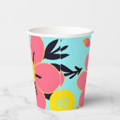 Rosa- und Gelbblüten auf Sky Blue - Dopamin Style Pappbecher (Rechts)
