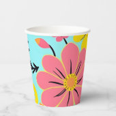 Rosa- und Gelbblüten auf Sky Blue - Dopamin Style Pappbecher (Vorderseite)