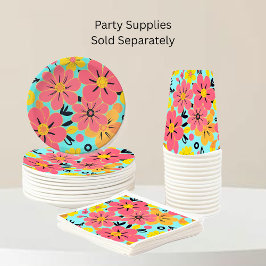 Rosa- und Gelbblüten auf Sky Blue - Dopamin Style Pappteller