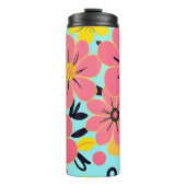 Rosa- und Gelbblüten auf Sky Blue Dopamin Style Thermosbecher (Vorderseite)