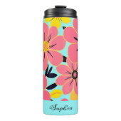 Rosa- und Gelbblüten auf Sky Blue Dopamin Style Thermosbecher (Vorderseite)