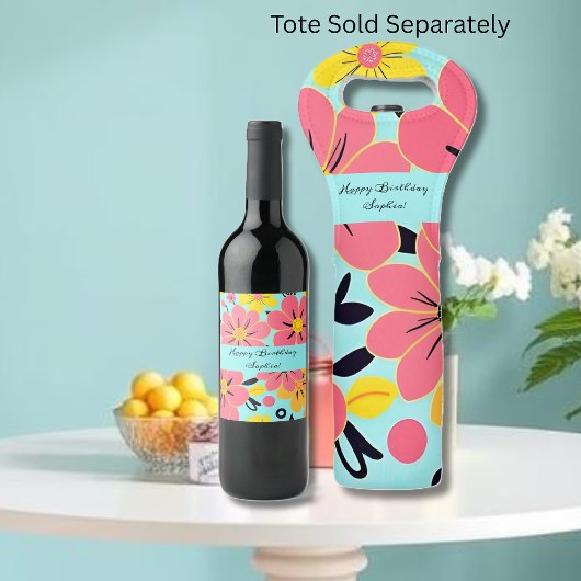 Rosa- und Gelbblüten auf Sky Blue - Dopamin Style Weinetikett