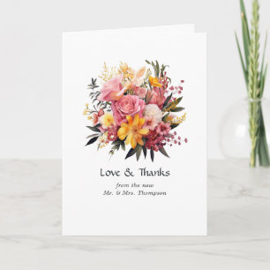 Rosa- und Gelbblütenhochzeit Dankeskarte