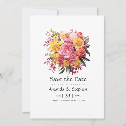 Rosa- und Gelbblütenhochzeit Save The Date (Vorderseite)