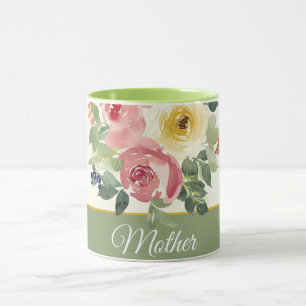 Rosa und gelbe Aquarell-Blumen anpassbar Tasse