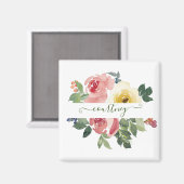 Rosa und gelbe Aquarellblumen personalisiert Magnet (Vorderseite/Rückseite)