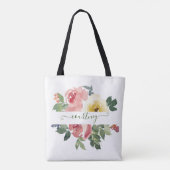 Rosa und gelbe Aquarellblumen personalisiert Tasche (Rückseite)