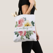 Rosa und gelbe Aquarellblumen personalisiert Tasche (Von Nahem)