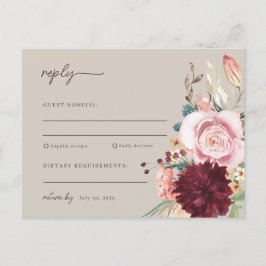 Rosa und gelbe Aquarellblütenhochzeit RSVP Postkarte