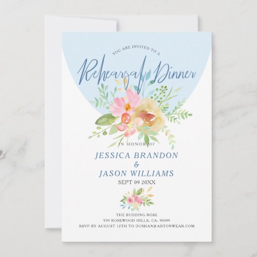 Rosa und gelbe Aquarellfarben Blume Moderne Typogr Einladung (Vorderseite)