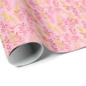 Rosa und gelbe Blätter auf Rosa Geschenkpapier (Rolleneckpunkt)